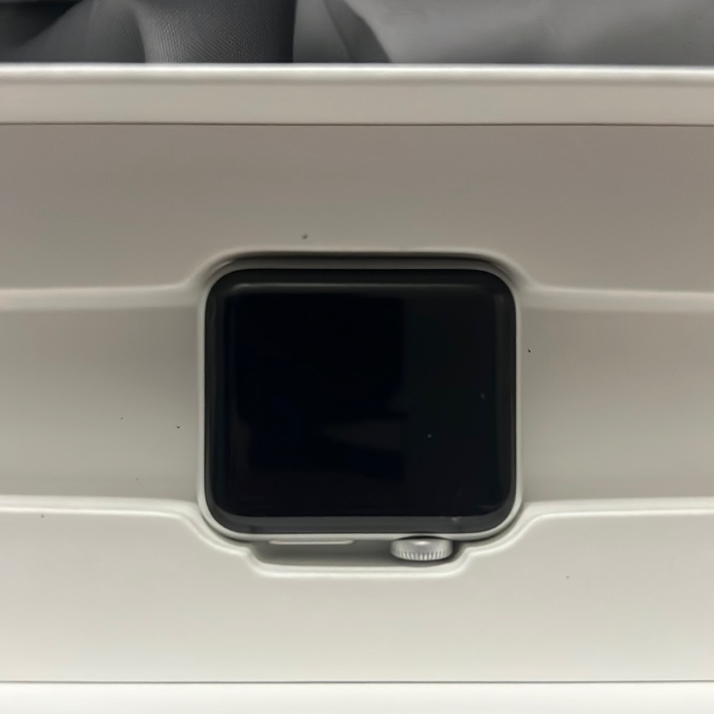 38mm, series 3 silver Apple Watch.